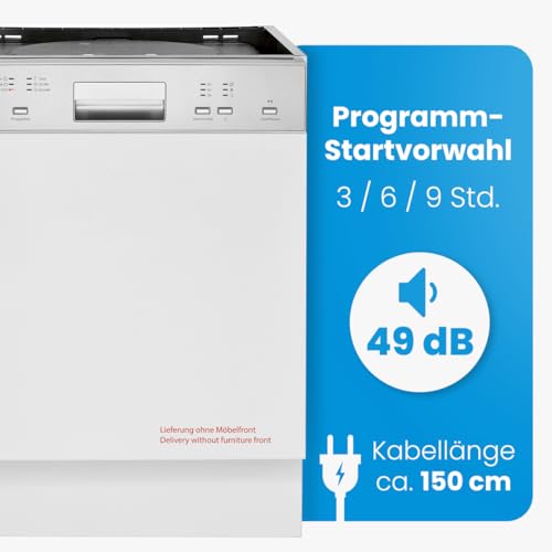Bomann Spülmaschine Geschirrspüler 60cm, teilintegrierte Ausführung, sehr leise, Spülmaschine teilintegriert 60 cm, automatische Türöffnung, inkl. Aquastop, 40°-65°C, 6 Programme - GSPE 7423 TI