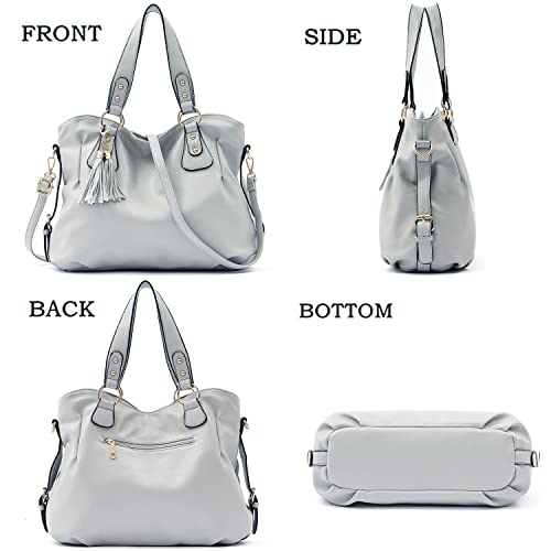 Image of Qiyuer Slouchy Handbag for Women Shoulder Bag Hobo Purse Wallet Set 3pcs | Curved Lines, Dual-use Crossbody /Shoulder, Soft PU Vegan Leather, Divided Compartments, Versatile Roomy for Daily & Work