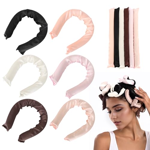 Satin Covered Overnight Hair Curlers Flexi Rods for Heatless Sleep-in Curls Curling Rods for Straight Short Hair - 6 Pcs