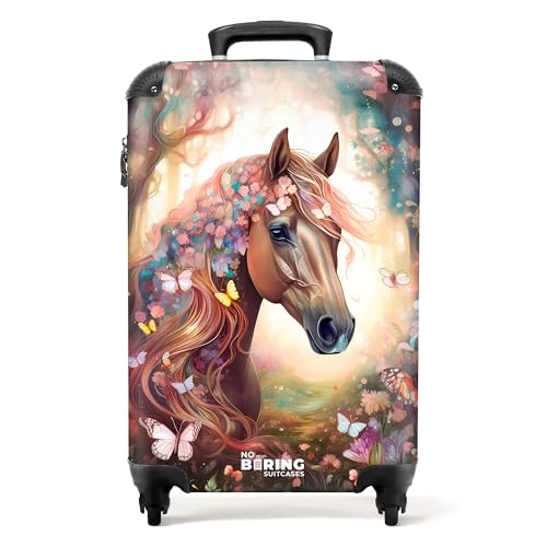 NoBoringSuitcases.com® Kinderkoffer Reisekoffer Kinder Mädchen Geschenk Handgepäck Koffer Klein Hartschalenkoffer Pferd - Blumen - Schmetterlinge - Kindertrolley mädchen Trolley, 55x40x20
