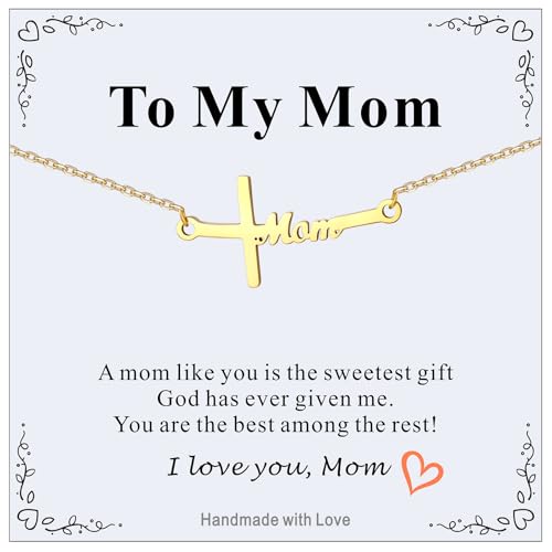 Custom4U Personalized Cross Name Necklace for Women Custom Nameplate Cross Pendant Necklace Customized Faith Jewelry Mother's Day Birthday Christian Religious Gift for Her 16 Inches F1-Gold-