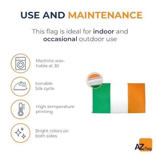 Image of AZ FLAG - Ireland Flag - Large 5x8 Ft - 100D Polyester Irish Big Banner with Two Metal Grommets - Fade Resistant - Vivid Colors - 5' x 8' Feet - 250x150 Cm