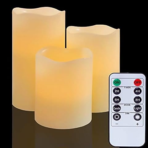 Flameless Battery Operated LED Candles:Real Wax Pillar with Remote Control Flickering Electric Fake Lights for Decoration Christmas Wedding Birthday Party Outdoor Votive Diwali Garden(Set of 3 Ivory) Cover