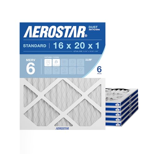 Aerostar 16x20x1 MERV 6 Air Filter, 6 Count, ACTUAL SIZE (15.50 x 19.50 x 0.75 ), HVAC, Air Conditioning & Furnace Filter for Dust, Lint & Pollen Control (MPR 300 / FPR 3), Made in USA