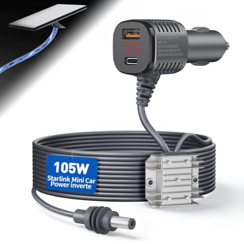 Image of 105W Boost Starlink Mini Car Adapter-Stops Reboots & Power Supply Damaged Starlink Mini Cable+Cigarette Lighter Adapter 12V-24V with Digital Display DC Power Cable for Car, Rvs, and Boats (9.8FT)