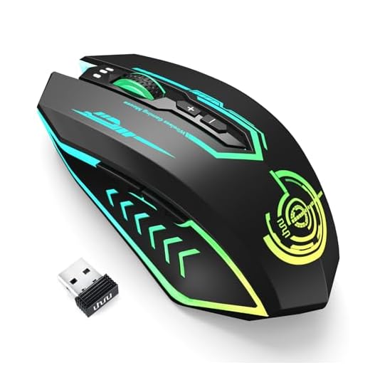 Mouse para jogos sem fio até 10000 DPI, mouse USB recarregável UHURU com 6 botões 7 cores LED alternáveis ergonômica programável MMO RPG para PC Laptop Gaming Players