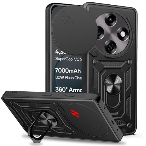 Image of SPAZY CASE Oppo F31 Pro 5G Back Cover | Heavy Duty Hybrid Case with 360 Degree Rotating Finger Ring Holder + Slider Shutter Camera Protection Case for Oppo F31 Pro 5G - Black