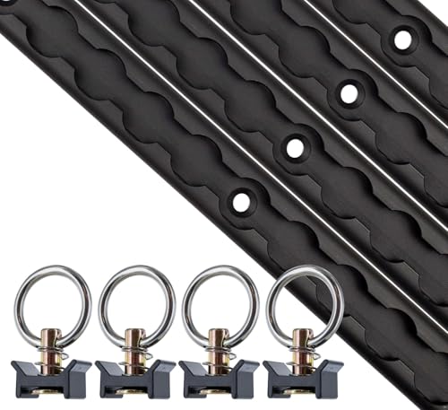 US Cargo Control L Track Tie Down System, Includes (4) USA Made 4-Foot Black Anodized Aluminum L-Track and (4) Black Single Stud O-Ring Fittings, Trailer Tie Down System for Trailers and Truck Beds