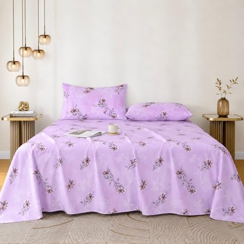 Image of Cotton King Size Bedsheet 104x108 Super King, 100% Pure Cotton Bed Sheet with 2 Pillow Covers, 240 TC Soft Breathable Floral Design Bedding - (Velvet Bloom, Super King)
