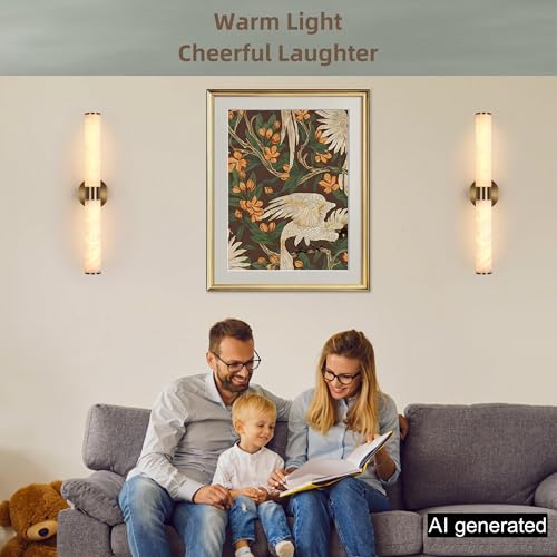 AIUNCI Alabaster Wall Sconce, Solid Brass, Hardwired, 23.8 in, Set of 2 by AIUNCI - Used condition - Image 2