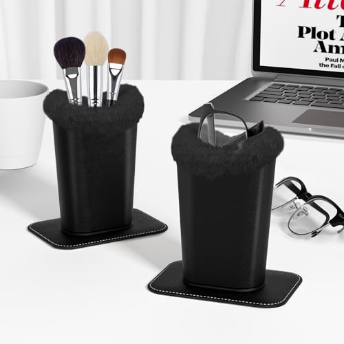 Image of Eyeglasses Holder,Plush Lined PU Leather Pattern Stand Case with Magnetic Base,Unisex for Women Men