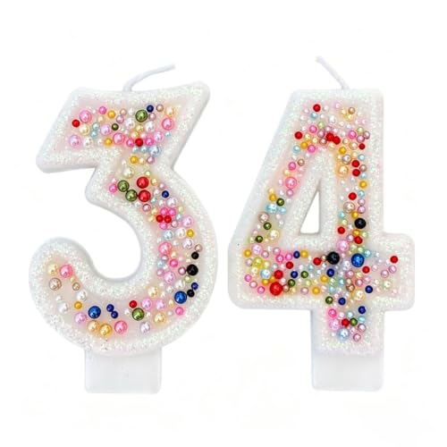 Birthday Candles, Pearl Sequin Number Candle Party Supplies (Number-34/43)