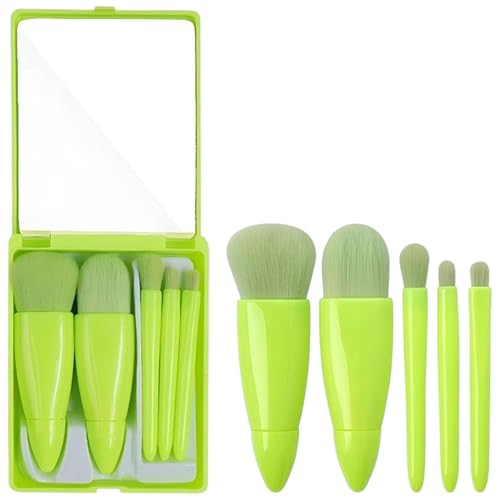 Image of Travel Makeup Brush Set - Mini Portable Cosmetic Brushes Kit for Face Eye Foundation, For Eyeshadow And Easy Blending - Compact Beauty Tools (Green, 5 Piece Set)