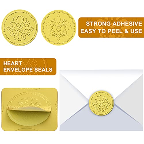 100 Pieces Gold Embossed Wax Seals Gold Foil Envelope Seals Round Embossed Foil Seals Aluminum Foil Sticker Flower Pattern Certificate Seals For Invitations Greeting Cards Party Wedding, 2 Styles #TOP2