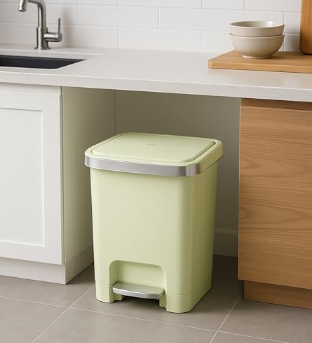 Image of Obsessions EKO 15L Plastic Step Bin with Pedal, Waste Storage Trash Can Ideal for Home, Kitchen and Office, Green