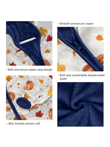 Orange Fall Maple Leaf Pumpkin Girls Fleece Jacket Girls Fall Jacket Boys Coats Zip Up Hoodie Children Outerwear 2-10T3