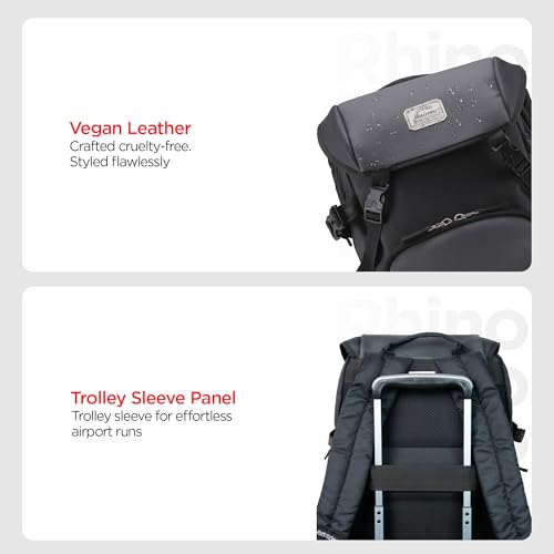 Image of HARISSONS RHINO Laptop Backpack | 30L | Fits 15.6 inch Laptop | 420D PU-Coated Polyester & Vegan Leather | Office, Commute & Travel | Laptop Protection, Trolley Sleeve, Organizer