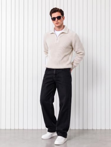 Image of Kvetoo Mens Woolen Sweater for Man Winter Quarter Zipper Knit Sweater Full Sleeve Office Wear Pullover