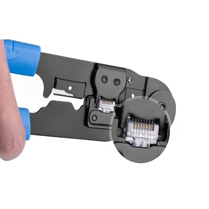 Image of XIKKART Network Crimping Tool with Wire Stripper & Cable Cutter, Multi-Function RJ45 RJ11 RJ12 Modular Plug Crimper Pliers, Ethernet LAN Cable Connector Clamp Hand Tool for Networking, Telecom DIY Use