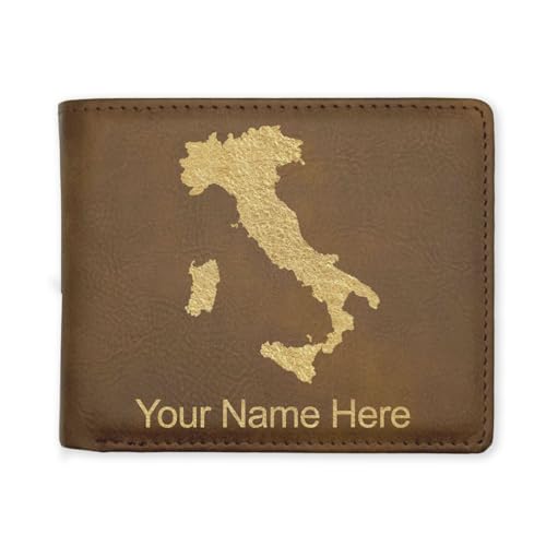 LaserGram Faux Leather Bi-Fold Wallet, Country Silhouette Italy, Personalized Engraving Included (Rustic with Gold)