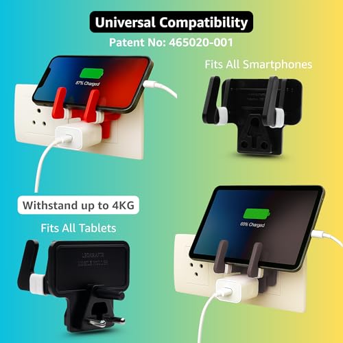 Image of Leo Universal Mobile Holder & Wall Socket Charging Stand | Anti-Slip ABS Mobile Stand for Smartphones & Tablets | Portable Multi Phone Holder for Home, Office & Travel