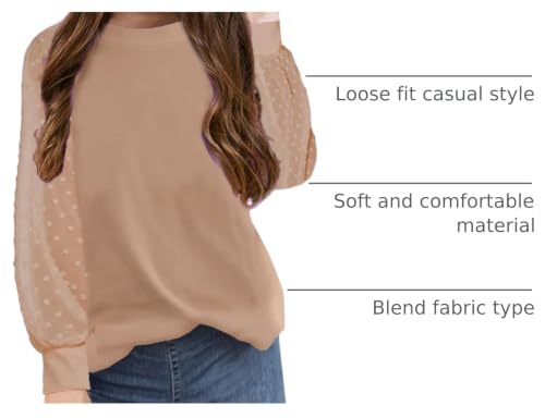 Image of Yekaty Girls Shirts Casual Solid Color Crewneck Blouses Soft Long Sleeve Swiss Dots Chiffon Tops