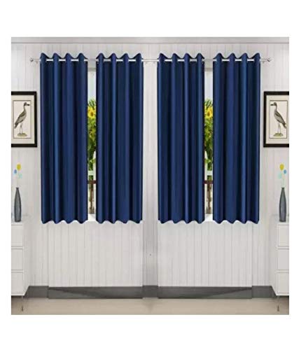 Image of Parda Sansar Polyresin Solid Window Curtain, 5 Feet, Navy Blue, Pack of 4