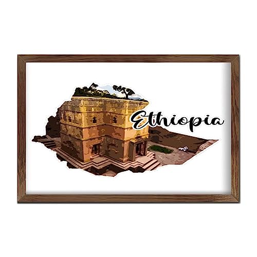Décoration primitive éthiopienne en panneau de bois encadré 20x30 cm avec paysage urbain