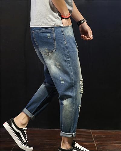 Mens Jeans Casual Regular Fit Tapered Leg Distressed Jeans Pants Jogger Cargo Pants Carrot Denim Jeans4