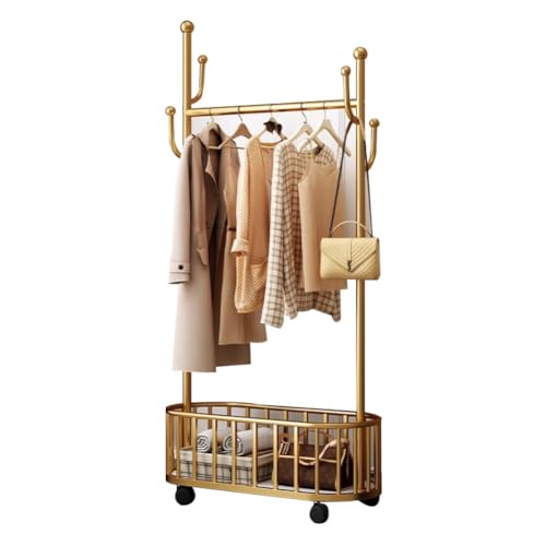 Portant à vêtements robuste avec étagères de rangement et crochets pour manteaux, portant à vêtements en métal sur roulettes, robuste pour chambre,...