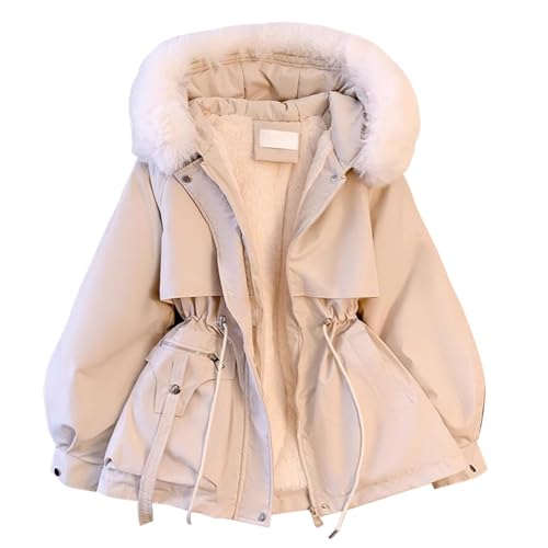 Image of Petalum Women Hooded Parka Coat Warm Fleece Lined Winter Jacket Padded Winter Heavy Coat Outerwear with Faux Fur Trim