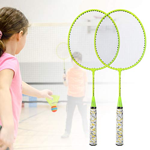 Ycauty - Juego de raqueta de bádminton de nailon para niños, con funda protectora para juegos de deportes al aire libre, niños y niñas, juguete amarillo neón (amarillo flúo)