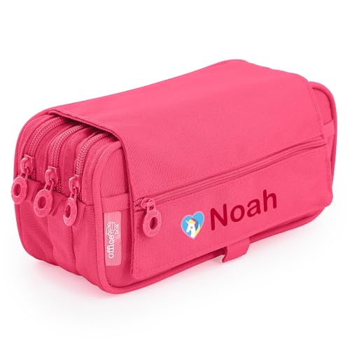 Stikets Estuche Triple Personalizado con Nombre con 3 Compartimentos para el Cole (Rosa Chicle)