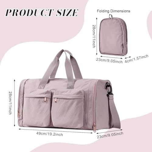 Image of PALAY Gym Bag for Women Light Pink Foldable Nylon Travel Duffel Bag with Shoes Compartment Lightweight Water Resistant Overnight Weekend Bags for Sports and Travel