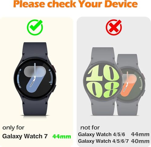 Image of OJOS Hard PC Screen Protector Case for Samsung Galaxy Watch 7 44mm, Anti-Slip Ultra-Thin Scratch Resistant Cover with Tempered Glass for Galaxy Watch7-Black