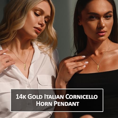 JewelryWeb - Real14k Gold Polished Italian Horn Cornicello Good Luck Charm Pendant -5mm x 29mm -Italian Horn Necklace for Women - Cornicello Necklace - Good Luck Amulet2