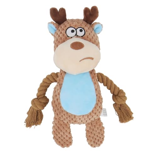 TONYFY Hundespielzeug, Hund Quietschspielzeug mit Knitterpapier, Plüschtier Hund Plüsch Kauspielzeug, Baumwollseil interaktives Spielzeug für Welpen, kleine, mittlere Hunde (Kamelfarbener Elch)