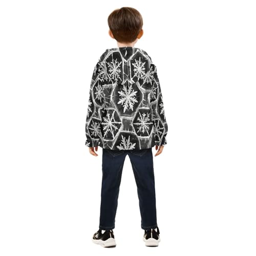 Snowflake Pattern Black White Toddler Fleece Jacket Girl Boys Hooded Fleece Jacket Coat Warm Outwear Zip-up 3-10T4