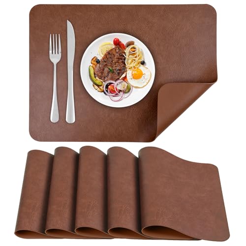 APLKER Platzsets 6er Set, rutschfest Abwaschbar Tischsets,Doppelseitigen Kunstleder Platzdeckchen, Hitzebeständig Platz-Matten für Küche Speisetisch, 40 x 30 cm