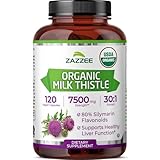 Zazzee USDA Organic Milk Thistle 30:1 Extract, 7500 mg Strength, 120 Vegan Capsules, 80% Silymarin Flavonoids, Standardized and Concentrated 30X Extract, 100% Vegetarian, All-Natural and Non-GMO