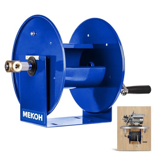MEKOH Pressure Washer Hose Reel 100FTx3/8 200FTx1/4 Manual Power Washer Hose Reel with M22 14mm Fitting 4500PSI Heavy Duty Hose Reel for Water High Pressure Metal Reel with Wall/Van/Trailer Mount
