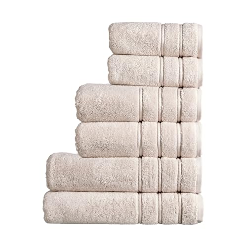 Christy Antalya Family Towel Set | 6 Piece | 100% Turkish Cotton | 600GSM | Soft Plush Luxury Towel Set | 2 Bath Sheets 2 Bath Towels 2 Hand Towels| Quick Dry | Pumice Beige