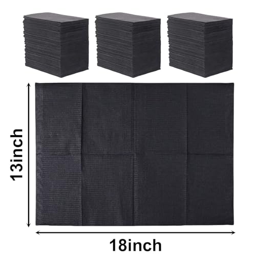 125 Pack 13x 18 Black Dental Bibs Disposable Set, 3 Ply Soft and Waterproof Tattoo Bib Sheet, Disposable Nail Mats for Both Men and Women Who Need Dental Treatmen