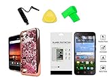 Liquid Glitter Cover Phone Case + Tempered Glass Protector + Extreme Band + Stylus Pen + Pry Tool for ZTE ZFive G C Z557BL Z558VL (R Owl)