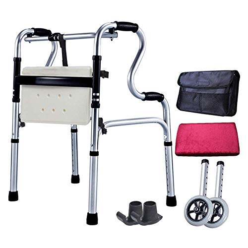 Déambulateur réglable sur 8 niveaux avec assise et cadre de marche pliable