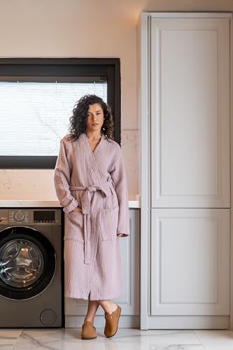 Image of Muslin Unisex Bathrobe Women & Men, 100% Cotton Kimono Lightweight Robe | Long Robes Soft, Absorbent, Spa robes