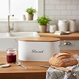 The Better Home Bread Box for Storage with Bamboo Cutting Board Lid Food Container | Bread Storage Box with Lid Food Grade | Kitchen Accessories Bread Bin for Dinning Table Storage with Handle (White)