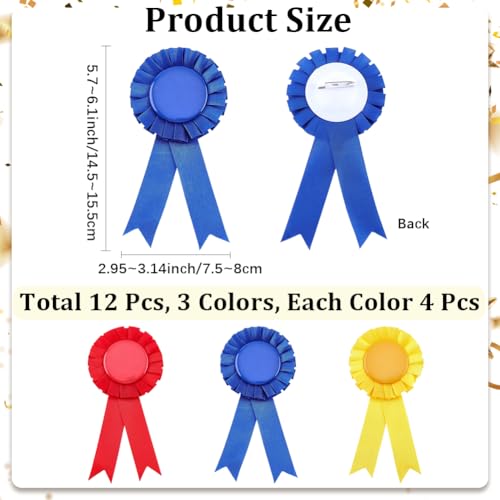 craspire 12 pièce 3 Couleurs Bouton Ruban de Récompense Vierge Broche 1e Place Rubans de Victoire Rosette Grand Prix pour Bricolage Fête en Classe Accessoire de Célébration Compétition Événement – vue 2