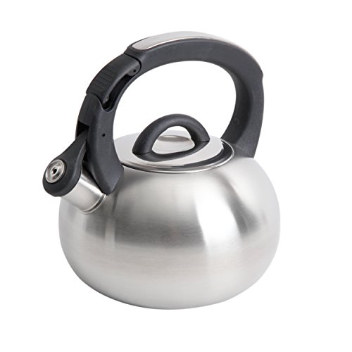 Mr. Coffee Piper Shine Stainless Steel Whistling Tea Kettle, 2-Quart, Brushed Stainless Steel