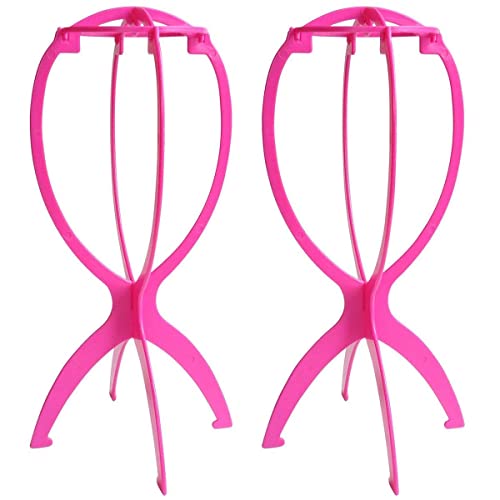 Dreamlover Short Wig Stands Portable Collapsible Wig Dryer for Travel Hot Pink 2 Packs